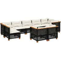 vidaXL Ensemble de salon de jardin 9 pièces avec coussins noir poly rotin