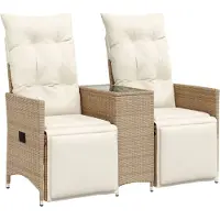 Syfax Canapé de jardin inclinable 2 places avec table beige rotin
