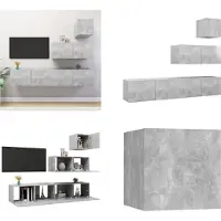vidaXL 4 pcs. Set d'armoires TV Gris béton Bois composite - Set d'armoires TV - Set d'armoires TV suspendues - Set d'armoires TV suspendues