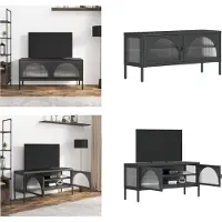 vidaXL Armoire TV Noir 105x35x50 cm Verre et acier - Meuble TV - Armoires TV - Supports TV - Meubles TV