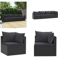 vidaXL Ensemble de canapés de jardin 4 pièces avec coussins Poly Rotin Noir - Canapé de jardin - Canapés de jardin - Lounge - Lounges