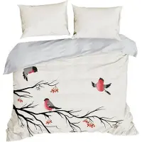 Eurofirany Parure de lit 3 pièces 160x200 cm Noël oiseau noir rouge crème coton