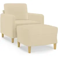 vidaXL Fauteuil avec pouf Crème 60 cm Tissu