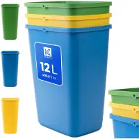 Kadax Set de poubelles pour le tri des déchets, poubelles en plastique robuste, poubelles (3x12L)