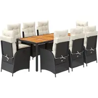 Syfax Ensemble à manger de jardin 9pcs coussins noir résine tressée