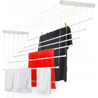 Kadax Séchoir à linge de plafond "Torp", Séchoir de plafond charge 12kg, 6 barres, 80 cm, blanc