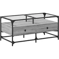 Syfax Table basse avec dessus en verre sonoma gris 98,5x50x45cm acier