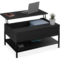 Relaxdays Table basse pliable , avec tablette, table de salon avec espace de rangement, aspect bois, dimensions : 45,5 x 90 x 60 cm, noir