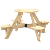vidaXL Table de pique-nique pour 4 enfants avec trou pour parapluie Rond en bois massif de sapin