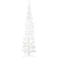 Prolenta Maison Exclusive - Sapin de Noël artificiel demi-arbre avec pied, design élancé, couleur blanche, 210 cm