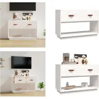 vidaXL Armoire TV Blanc 90x40x60 cm Pin massif - Armoire TV - Meubles TV - Supports TV