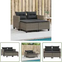 The Living Store Canapé de jardin 2 places avec tabourets Gris Poly rotin