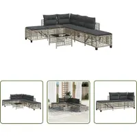 The Living Store Ensemble de 3 canapés d'angle de jardin avec coussins gris clair Poly rotin