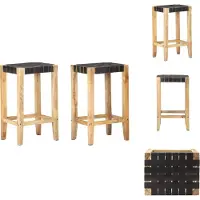 vidaXL Tabouret de bar 2 pcs. noir cuir véritable 75 cm - Tabouret de bar