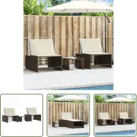 The Living Store Bains de soleil 2 pcs. avec table Marron Poly Rattan