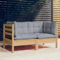 Prolenta Maison Exclusive - Canapé 2 places de jardin et coussins gris Bois de pin solide