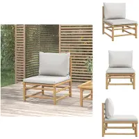 vidaXL Canapé de jardin central avec coussins gris clair en bambou - éléments de canapé de jardin