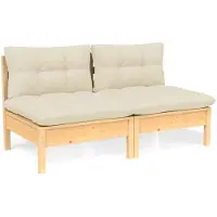 Syfax Canapé 2 places de jardin et coussins crème Bois de pin solide