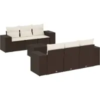 Syfax Salon de jardin avec coussins 7 pcs marron résine tressée