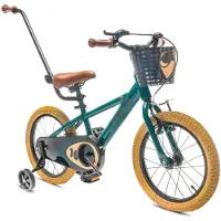 Sun baby Vélo enfant pour garçon 14 pouces roues d'entraînement panier cloche Verdant Rowan vert