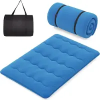 Costway Matelas avec housse lavable et sac de transport, tatami pliable, matelas de sol 140x200cm bleu