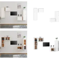 vidaXL Armoires TV 4 pcs. Blanc Pin massif - Armoire TV - Armoires TV - Armoire TV en bois - Armoire suspendue
