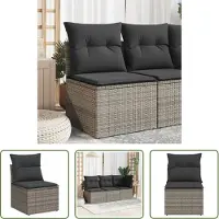 The Living Store Canapé de jardin sans accoudoirs avec coussins Gris Poly Rattan