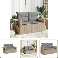 The Living Store Canapé de jardin avec coussins 2 places Beige Poly Rattan