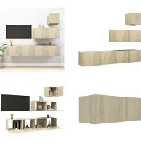 vidaXL 4 pcs. Armoire TV Sonoma chêne bois composite - Ensemble d'armoires TV - Ensembles d'armoires TV - Ensembles d'armoires TV suspendues