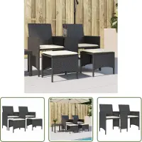 The Living Store Canapé de jardin 2 places avec table et tabourets Noir Poly Rattan