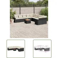 The Living Store 11 pcs. salon de jardin avec coussins noir poly rotin