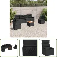 The Living Store 7-pièces salon de jardin avec coussins noir poly rotin
