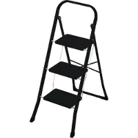 Rijoka Escabeau pliant 3 marches - Escabeau domestique pliable - Acier - Antidérapant - Charge jusqu'à 150kg - Noir