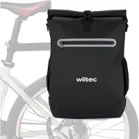 Wiltec Sacoche sac à dos étanche pour porte-bagages noire – capacité de 20 L – en 600D TPU – avec compartiment pour ordinateur portable – pour vélos et vélos électriques – Sac de bicyclette – Cyclisme
