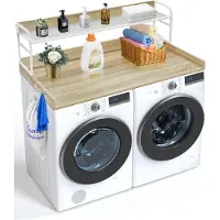 Vevor Plan de travail pour lave-linge séchant avec 2 étagères (1370 x 700 x 419 mm), étagère pour tambour avec tapis antidérapant, tapis de rangement imperméable en chêne