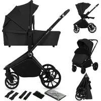 Lionelo Poussette combinée Mika Plus 2en1 jusqu'à 38 mois (22kg), capote XXL avec UPF50+, réglage de la poignée parentale en 3 positions - Black Onyx