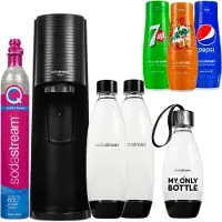 SodaStream Fontaine à eau Terra Noir Set avec 3 bouteilles de cartouche de sirop