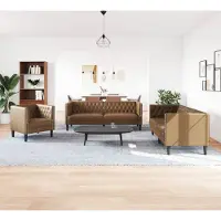 Prolenta Maison Exclusive - Ensemble de canapés Chesterfield 3 pièces, en similicuir marron aspect daim