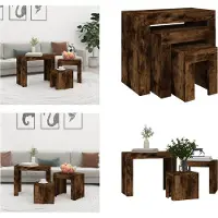 vidaXL Tables à café 3pcs Empilable Chêne fumé Bois composite - Table d'ensemble - Tables d'ensemble - Tables empilables - Table basse d'ensemble