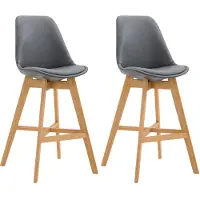 CLP - Ensemble de 2 tabourets de bar Cannes en similicuir, avec dossier et repose-pieds | Couleur : gris. Structure : couleur naturelle