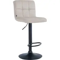 CLP Tabouret de bar , revêtement en velours, réglable en hauteur, pivotant, avec dossier | Couleur : crème, structure : noir