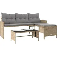Syfax Canapé de jardin table et coussins en forme de L mélange beige