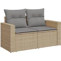 Syfax Canapé de jardin avec coussins 2 places beige résine tressée