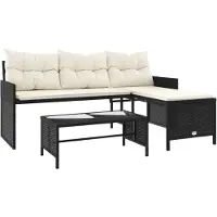 Syfax Canapé de jardin avec table et coussins en forme de L noir
