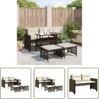 The Living Store Ensemble de jardin canapé 4 pièces avec coussins Marron Poly rotin Verre