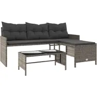 Syfax Canapé de jardin avec table et coussins en forme de L gris