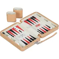Relaxdays Backgammon, jeu de voyage avec sacoche, accessoires inclus, H x l x P : 5,5 x 24 x 18 cm, aspect cuir, jeu de société, marron clair