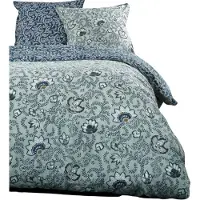 TODAY Sunshine - Set de lit double avec impression de feuillage et de fleurs (220 x 240 cm), couleur bleu