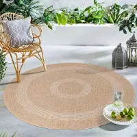 Carpetsale24 Tapis Rond d’Extérieur Imperméable Cuisine Balcon Terrasse Salon Style Naturel Sisal Design Vintage 120 cm rond