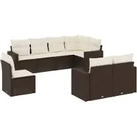 Syfax Salon de jardin 8 pcs avec coussins marron résine tressée